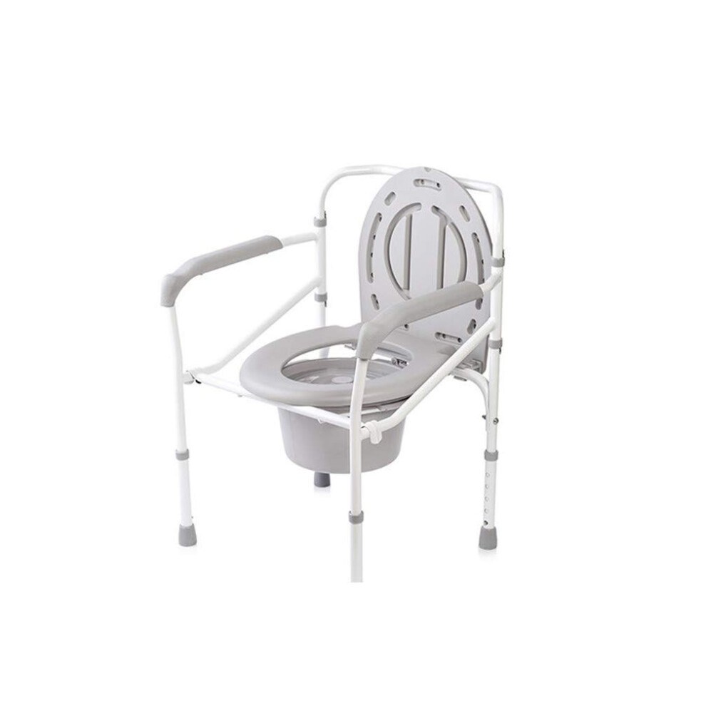 Folding Commode Chair with Bucket and Lid, Dual Use Aluminium Bedside Toilet for Elderly Seniors