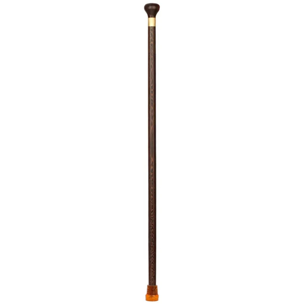 Brown Wooden Walking Cane For Men And Women 82Cm Mahogany Walking Stick With Copper Collar And Nonslip Base