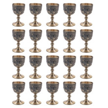20X Classical Metal Wine Cup Handmade Small Goblet Household Copper Wine Glass Carving Pattern