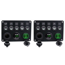 2X 5 Gang 12V/24V Inline-Fuse Box LED Panel Dual USB Car Boat Truck