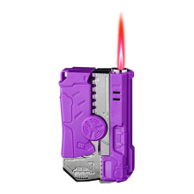Compact Foldable Windproof Lighter with Adjustable Red Flame, Durable Metal Refillable Pocket Lighter Purple