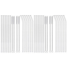 24PCS Reusable Clear Glass Straws Shatter Resistant Glass Drinking Straw 12 Straight and 12 Bent with 8 Cleaning Brushes