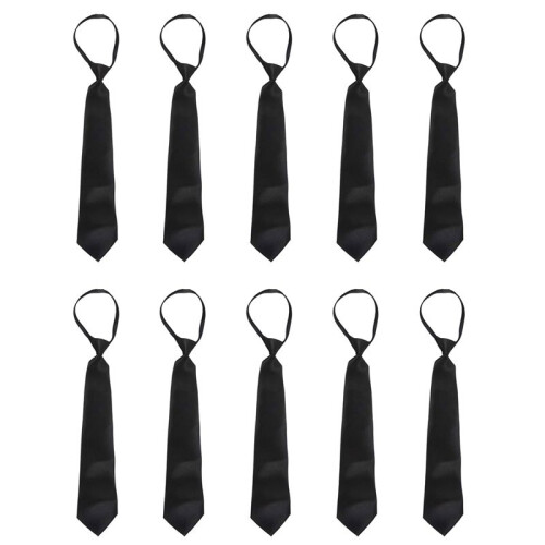 10X Men Solid Black Polyester Zip  Necktie Smooth Zipper Tie