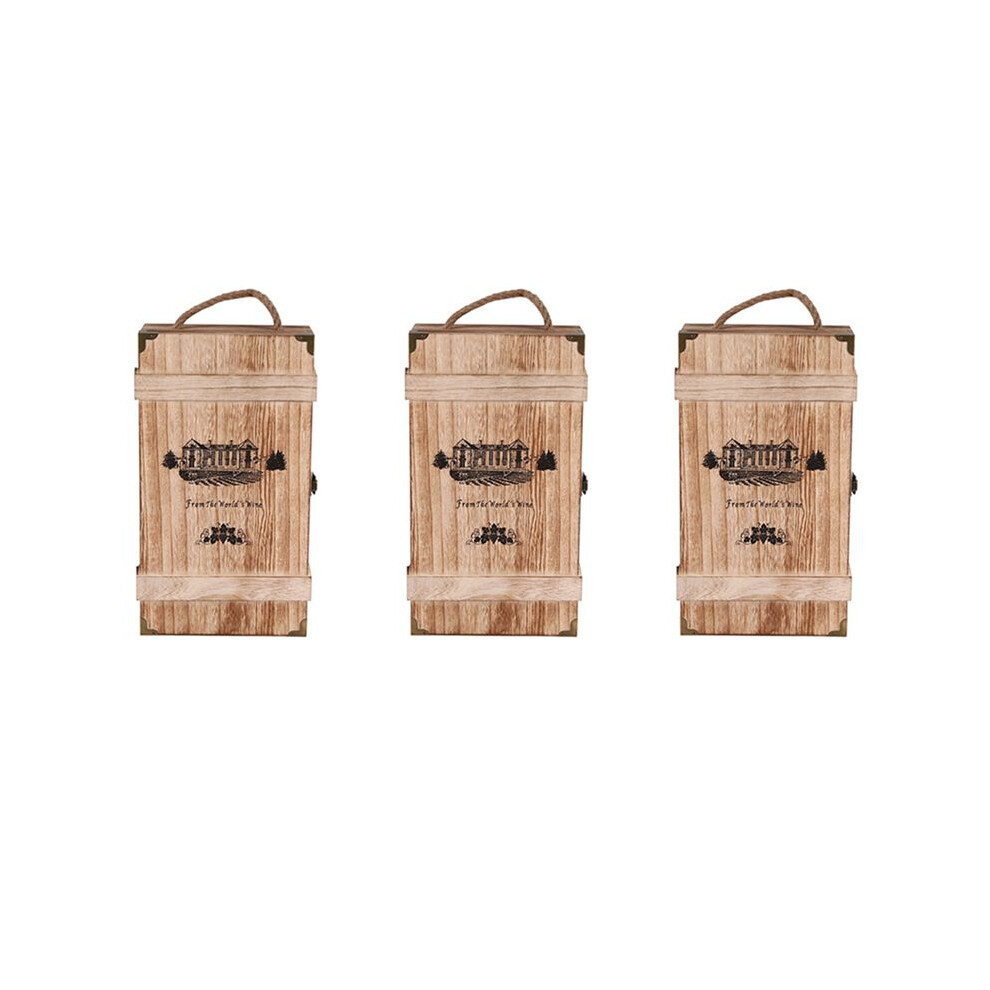 Brecantia 3X Vintage Wood 2 Red Wine Bottle Box Carrier Crate Case Storage Carrying Display Holder Birthday Party Christmas Gift