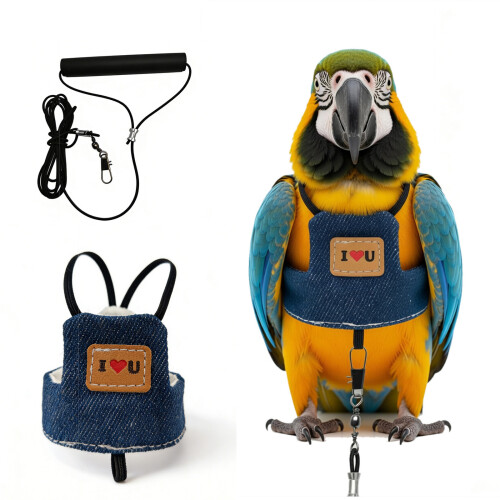 Parrots Flight Suit Harness Vest With Strong Leash- blue L