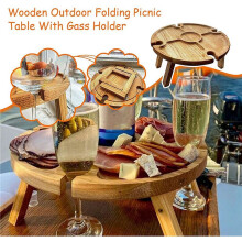 3X Folding Portable Picnic Table, Outdoor Fold Camping Camp Table Small Wood Wine Picnic Table,Small