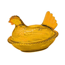 Poule en plastique Unique sur nid, bol à bonbons couvert,-Jaune
