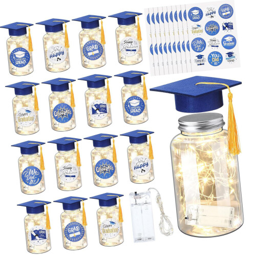 12Set Graduation Table Decorations Felts Grad Hat Mason-Blue