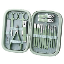 18 Piece Stainless Steel Manicure Pedicure Set, Professional Nail Clipper Kit with Compact Travel Case, Mint Green
