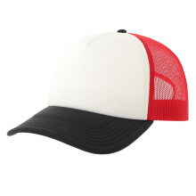 (One Size, White/Red/Black) Atlantis Unisex Adult Rapper-S 5 Panel Recycled Mid Visor Trucker Cap