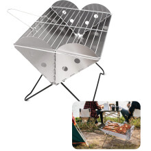 Portable Camping Grill Stainless Steel Foldable Fire Pit for Outdoor Cooking, Hiking and Picnic (1 Pack)