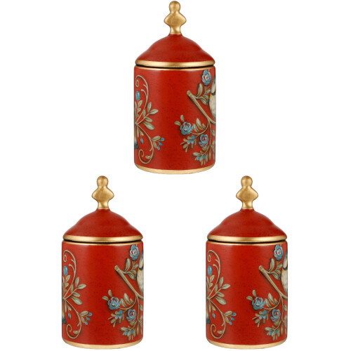 3Pcs Ceramic Tea Container Red Painted Canister for Candy and Sugar 1