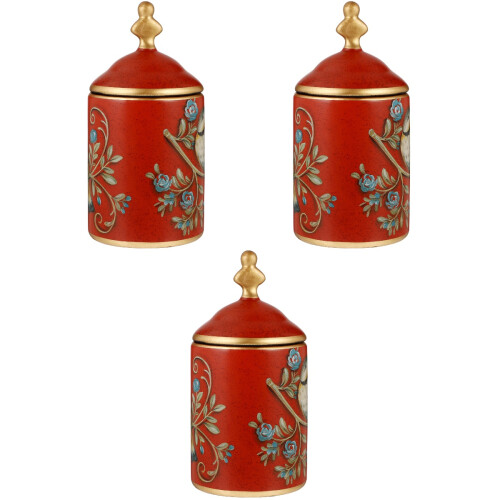 3Pcs Ceramic Tea Container Red Painted Canister for Candy and Sugar 2