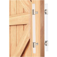 Clear Acrylic Barn Door Handle with Modern Stainless Steel Pull, Ergonomic Safe Grip, DualSided Installation