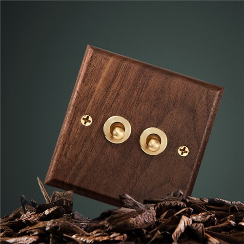 Retro Walnut Wall Toggle  Panel 1-4Gang 2Way Solid Wood Double Universal Electrical Power Outlet A 2