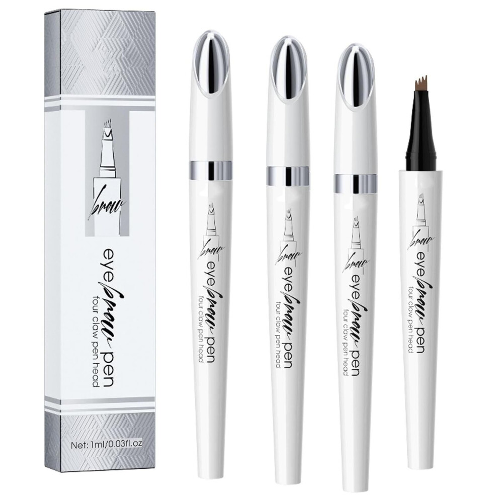 Black 3Pcs Waterproof Eyebrow Pencil Set, 4Fork Precision Tip Microblading Pen For Natural Long Lasting Brows (Black)