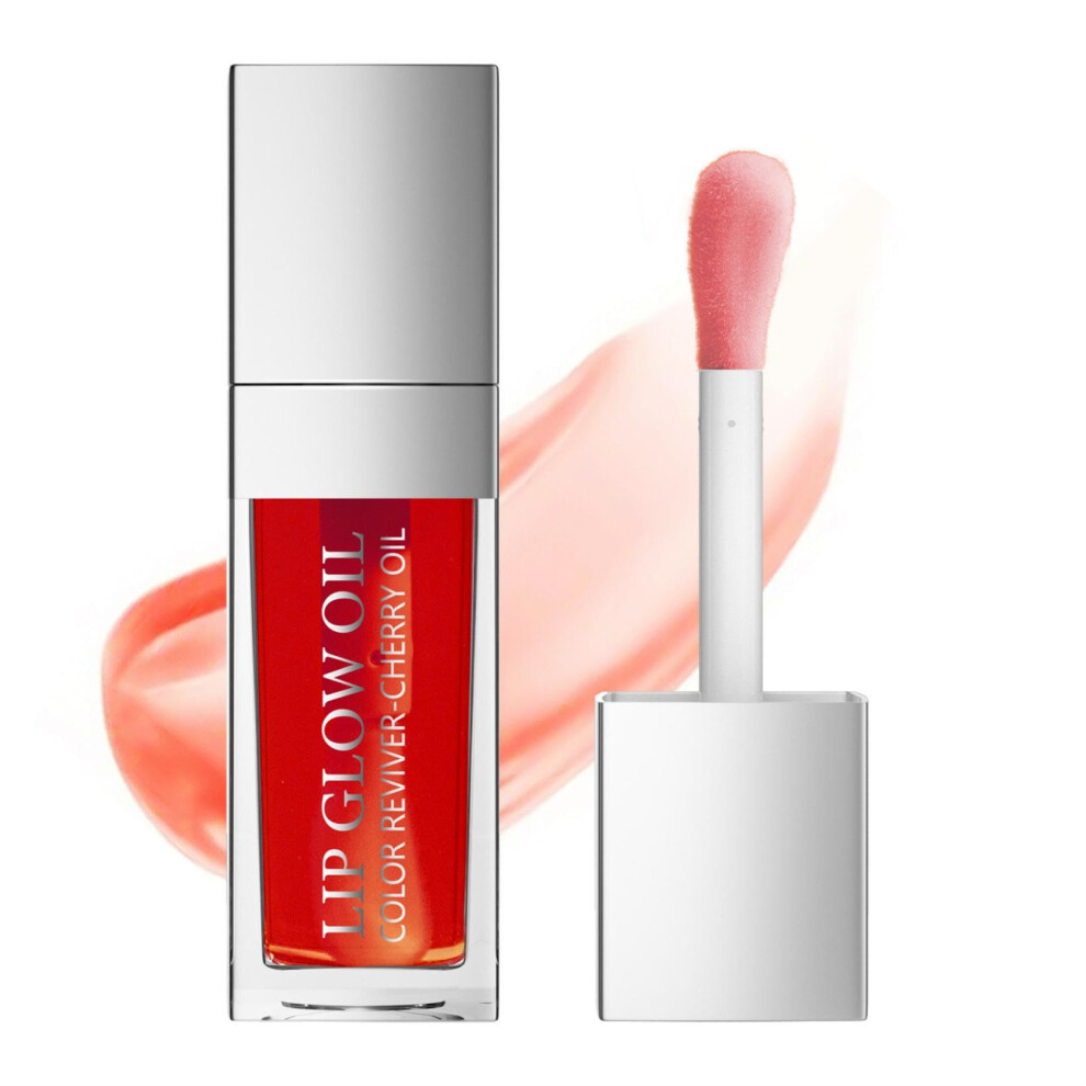 Hydrating Lip Glow Oil with Big Brush Applicator, NonSticky Gloss Finish, LongLasting Nourishing Lip Tint (B)