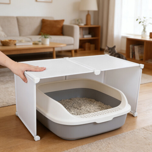 1Set Kattenbak Splash Guard Van Wit Plastic Urinebescherming 2