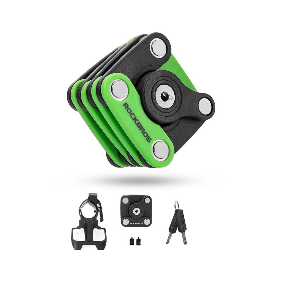 Rockbros Bike Lock Anti Theft Bicycle Lock Portable Foldable Chain Cycling Hamburg Lock + Black/Green 6031540497306