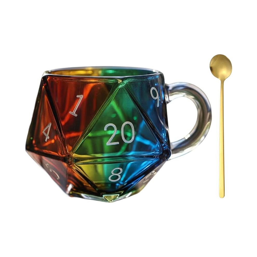 Rainbow D20 Dice Mug, Polyhedral Dice Coffee Cup With Handle, Game Mug For Rpg Lovers, Game Night Mugs Gift 6031540436084