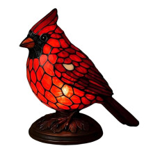 Cardinal Lamp Battery Handmade Cardinal Stained Glass Bird Lamps for Bedside Livingroom Bedroom Home Decoration