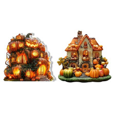 2D Halloween Huis 8in Acryl Decoratief Stuk Herfst Thanksgiving Pompoen Elementen Feest Cadeau Mooi Huis 2st