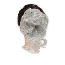 Synthetic Gray Curly Hair Bun Clip In Hairpiece for Women, Messy Chignon Extension Adds Instant Volume