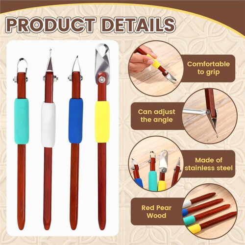 4Pcs Pottery Carving Tool Set Sculpture Scraper  Modelling Tools Red Pear Wood Texture Handle 2