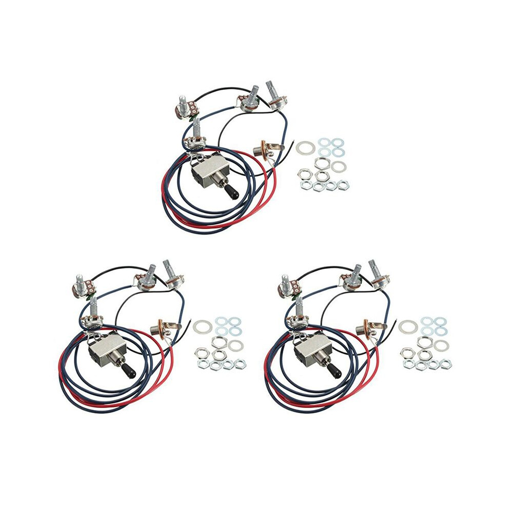 3X Lp Electric Guitar Pickups Wiring Harness Kit 2T2v 500K Pots 3 Way With Jack Cap Black 6031701775915