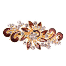 Vintage Rhinestone Hair Clip for Women, Floral Alloy Hair Barrette with Secure Hold and Coffee Finish