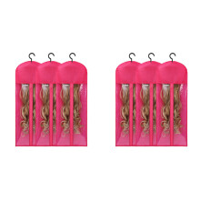 6PCS Extra Long Wig Hanger and Storage Bags, Dustproof and Waterproof Hair Extension Holder, Designed for Wigs Rose Red