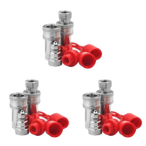 3set 3/8Inch NPT Thread ISO7241-1A Hydraulic Quick Disconnect Coupler Set with Dust Cap 1
