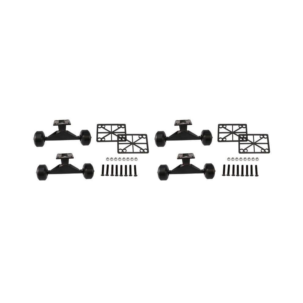 4 Sets Skate Board Wheels Aluminum Alloy Skateboard Trucks Rubber Four-Wheel Longboard Parts Black 6032999205290