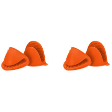 4X Oven Mitts Silicone Heat Resistant Anti-Scald Gloves for Cooking, Pot Holder and Potholders Orange