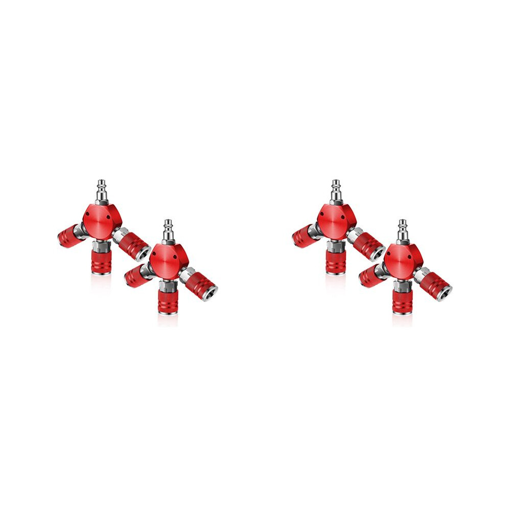 4 Pcs Air Hose Connectors 3 Way Air Hose Fittings 1/4 In Npt Air Compressor Fittings Air Compressor Accessories (Red) Red 6032990683929