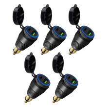 5X Motorcycle DIN Plug Waterproof Charger to QC3.0 USB Charger & Type C 30W Power Delivery Adapter Socket