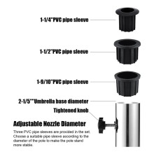 2X Umbrella Pole Mount Stand Tube Set, Parasol Base Holder Insert Pipe Sleeve, for Outside Garden Backyard Balcony