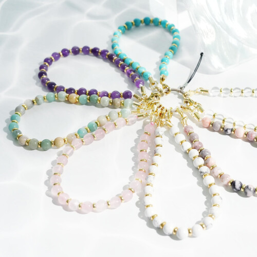 Amazonite Gemstone Phone Wrist Strap, Detachable Beaded Bracelet Strap with Tether Tab for Secure Grip 2