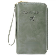 RFID Passport Wallet Leather Travel Organizer with RFID Blocking and AntiTheft Protection Green