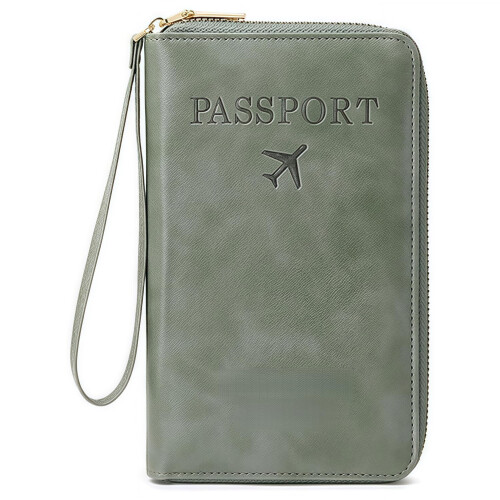 RFID Passport Wallet Leather Travel Organizer with RFID Blocking and AntiTheft Protection Green