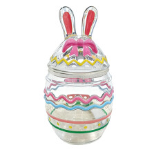 Easter Themed Glass Clear Candy Jar With Rabbit Chick Eggs-C