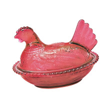 Easter Plastic Hen on Nest Candy Dish Covered Candy Bowl-Pink