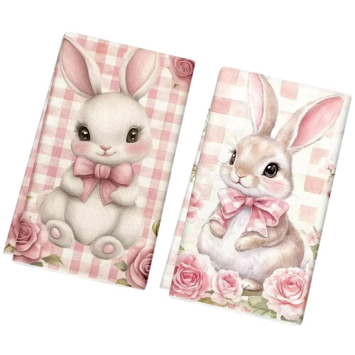 2 Pack Easter Large Microfiber Cleaning Towels with Bunnies-1