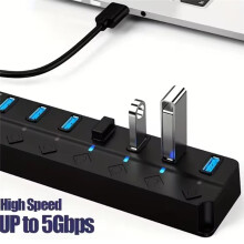 7-Port USB 3.0 Hub with LED Indicator Independent  Control for Laptop Flash Drive Hard Disk Camera Keyboard