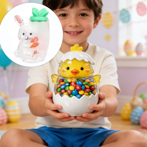 Easter Themed Glass Clear Candy Jar With Rabbit Chick Eggs-C 2