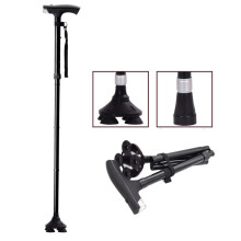 Folding Walking Cane with LED Light and Ergonomic Cushion Handle, Adjustable Lightweight Aluminum Stick for Seniors