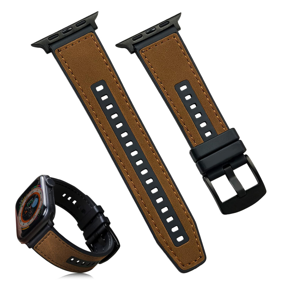 Leather Band And Protective Case For Apple Watch 44Mm 45Mm 46Mm 49Mm, Strap For Series 10Â1 Se Ultra Brown 9771547030409