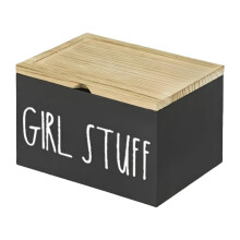 Black Wooden Tampon Holder with Lid, Farmhouse Bathroom Storage Box for Pads and Countertop Organizer