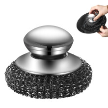 3 Pack Heavy Duty Stainless Steel Scrubber with Ergonomic Handle for Pots, Dishes and Stubborn Grease (6 Pcs)