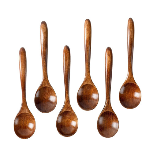 12 Colheres de Madeira, Colheres de Madeira Pequenas de 6,5 Polegadas - Perfeitas para Sopa, Comida, Escavação de Potes e Vasilhas - Conjunto de 1